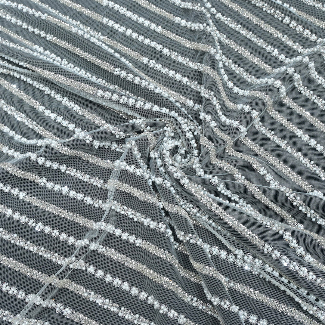 Imported Net Cutdana Pearls With Sequins Handwork Embroidery Fabrics