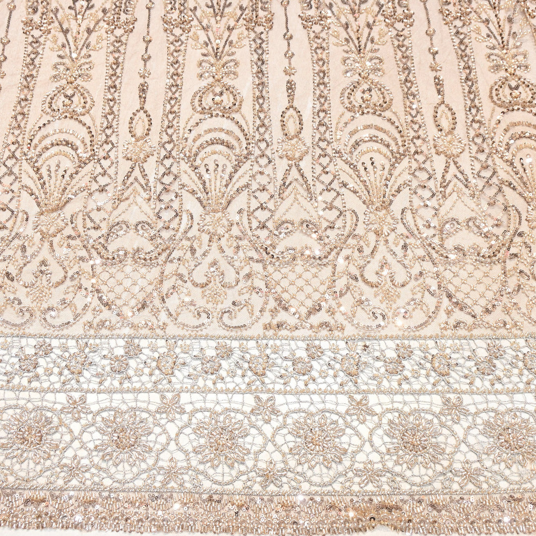 Premium Imported Heavy Moti, Beaded & Sequins Embroidered Net Fabric- 8828138-02