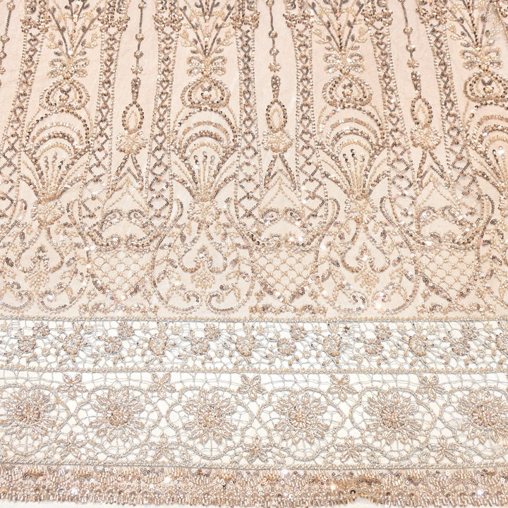 Premium Imported Heavy Moti, Beaded & Sequins Embroidered Net Fabric- 8828138-02