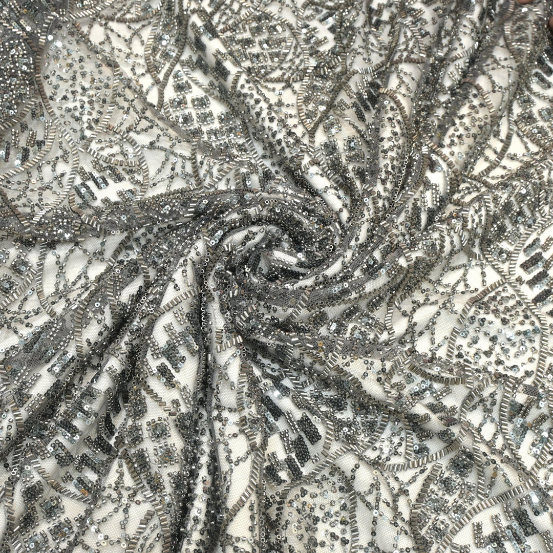Imported Net Cutdana With Sequins Handwork Embroidery Fabrics