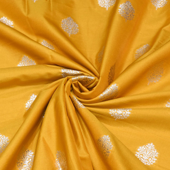 Fuel Yellow Color Katan Silk Zari Buti Brocade Fabric