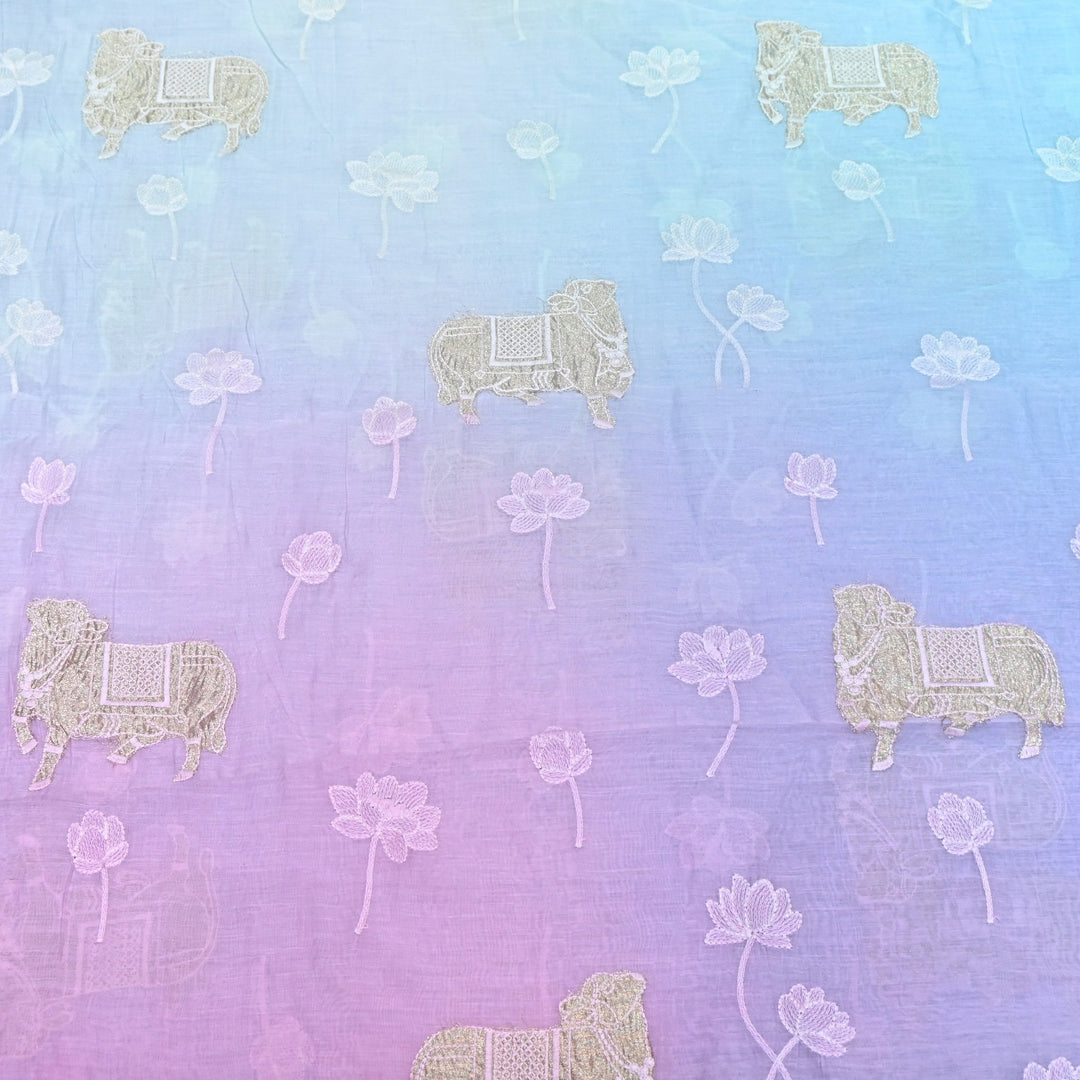 4D Shaded Mul Chanderi Embroidery Fabric-Designer Fabrics GP4049-1