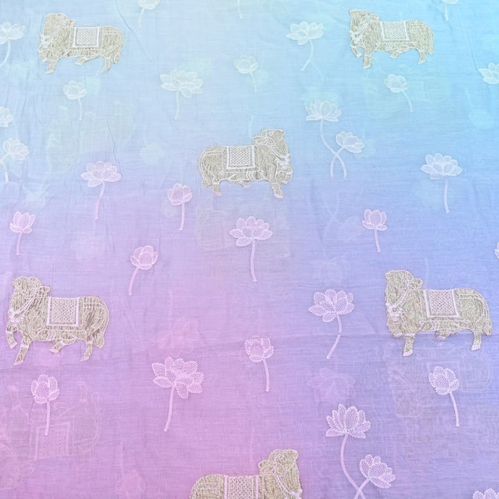 4D Shaded Mul Chanderi Embroidery Fabric-Designer Fabrics GP4049-1