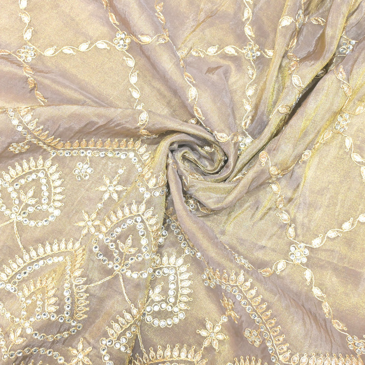 Tissue Zari With Stone Hand Embroidery Fabrics