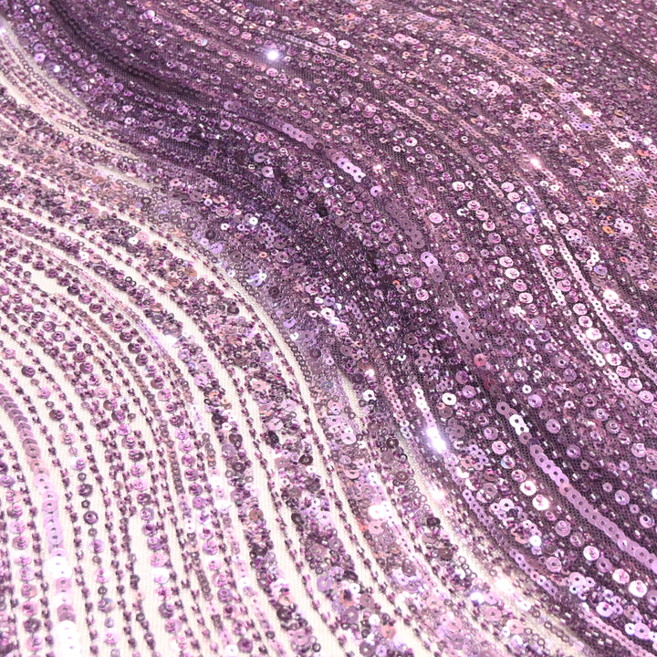 Mulled Wine Color Luxury Imported Heavy Cut Dana & Sequins Embroidered Net Designer Fabric ED1533-1C