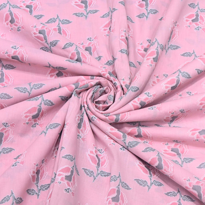Baby Pink Cotton Printed Fabric
