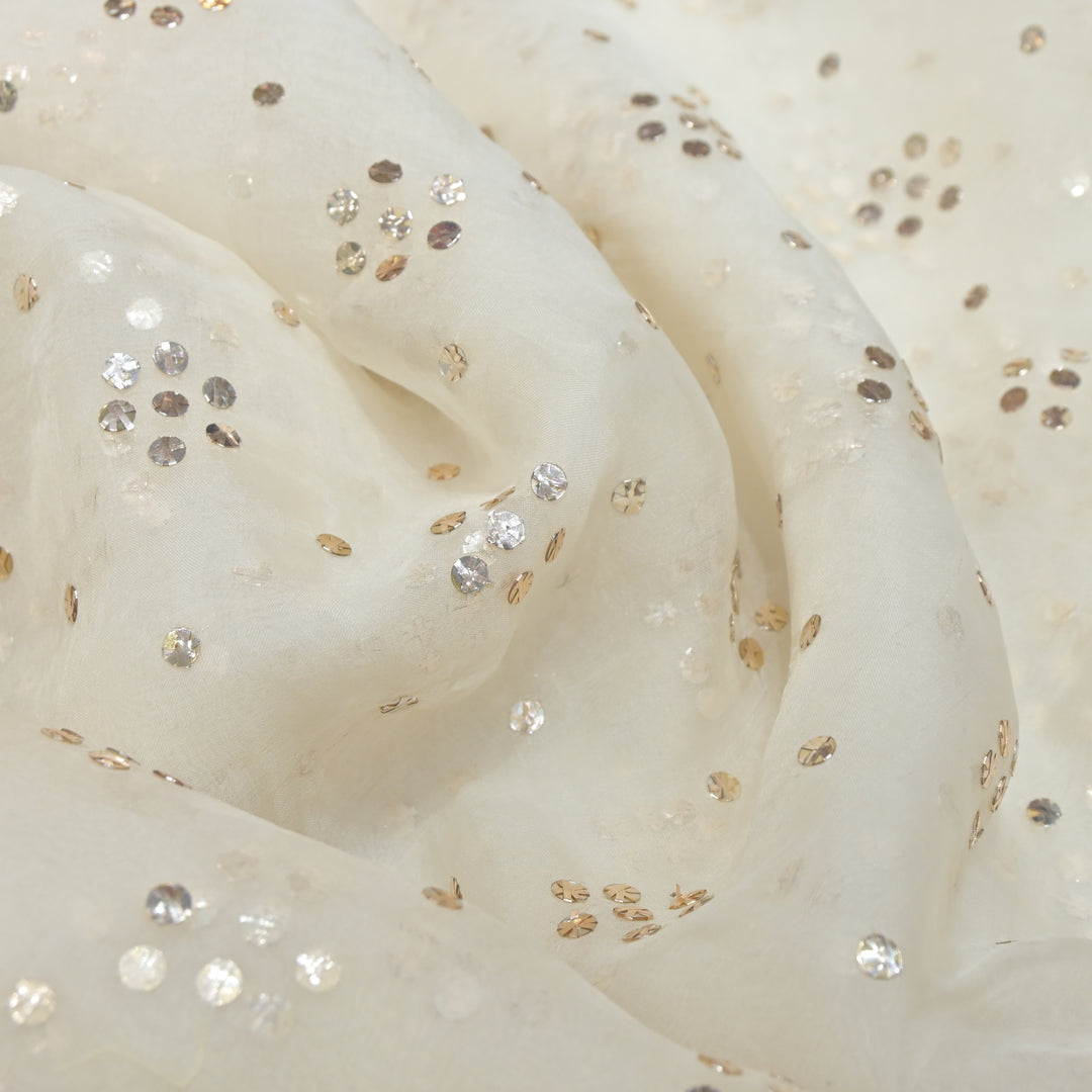 28gm Organza Floral Tikki Mukaish Hand Work Fabrics