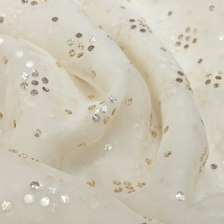 28gm Organza Floral Tikki Mukaish Hand Work Fabrics