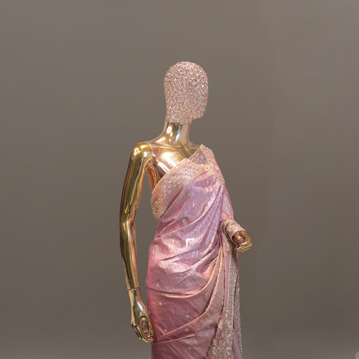 Soft Pink Crush Tissue Saree with Handwork Embroidery