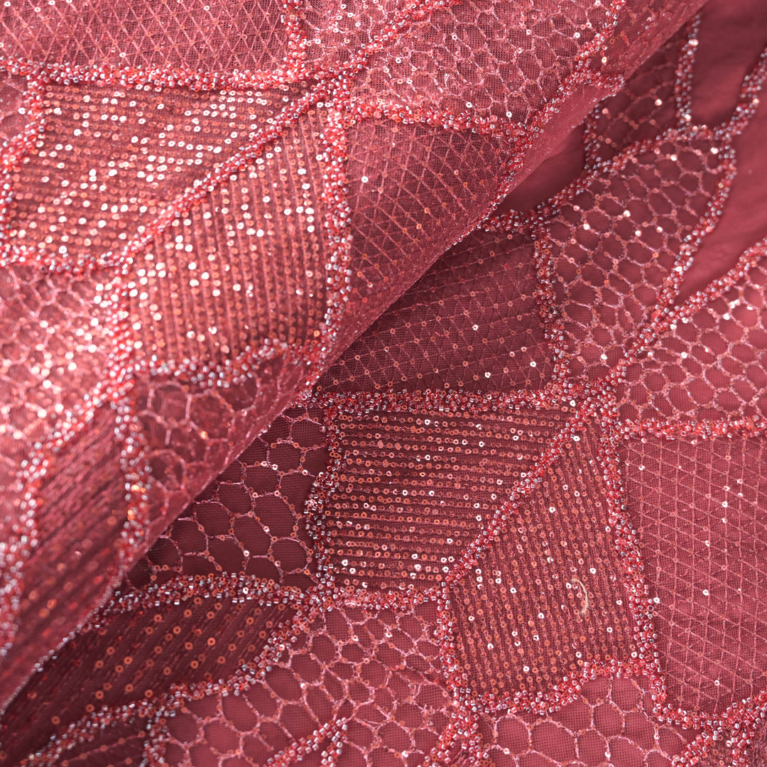 Maroon Imported Net Fabric with allover Zari Embroidery