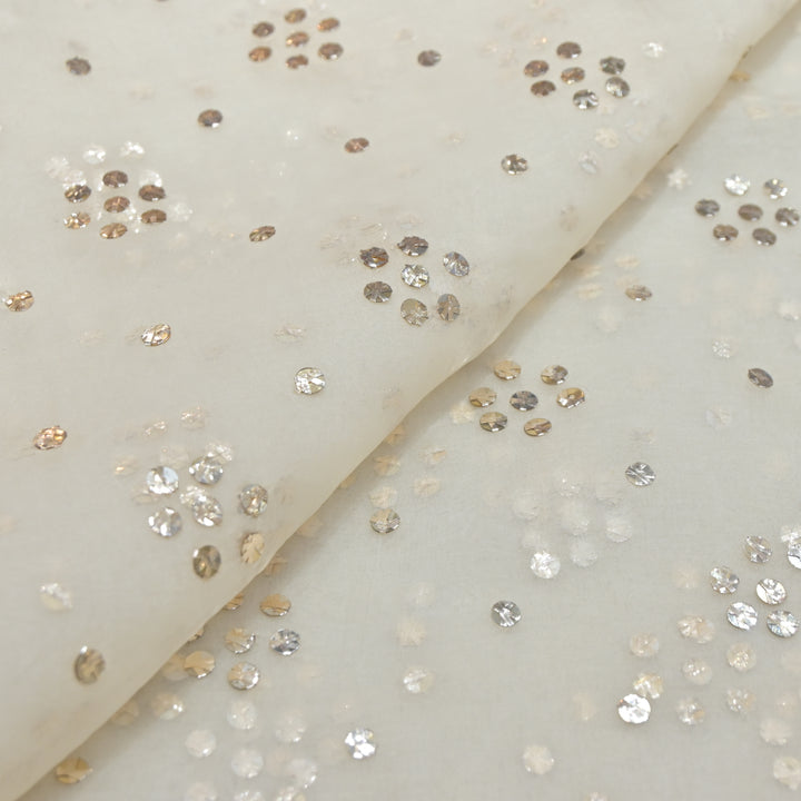 28gm Organza Floral Tikki Mukaish Hand Work Fabrics