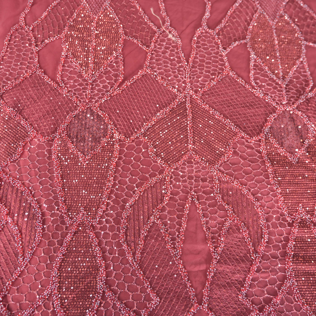 Maroon Imported Net Fabric with allover Zari Embroidery