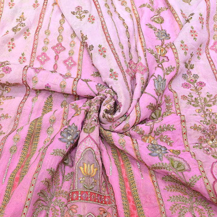 Premium Viscose Georgette Position Print Fabric With Zari Sequence Embroidery - Designer Ethnic Fabric-00P300-3