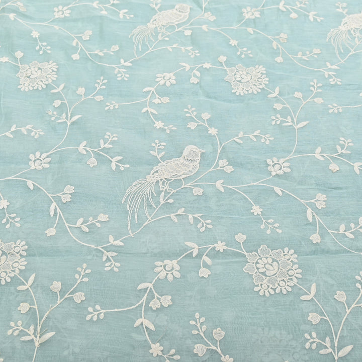 AQUA BLUE COLOR MUL CHANDERI THREAD EMBROIDERY FABRIC GP4120-1