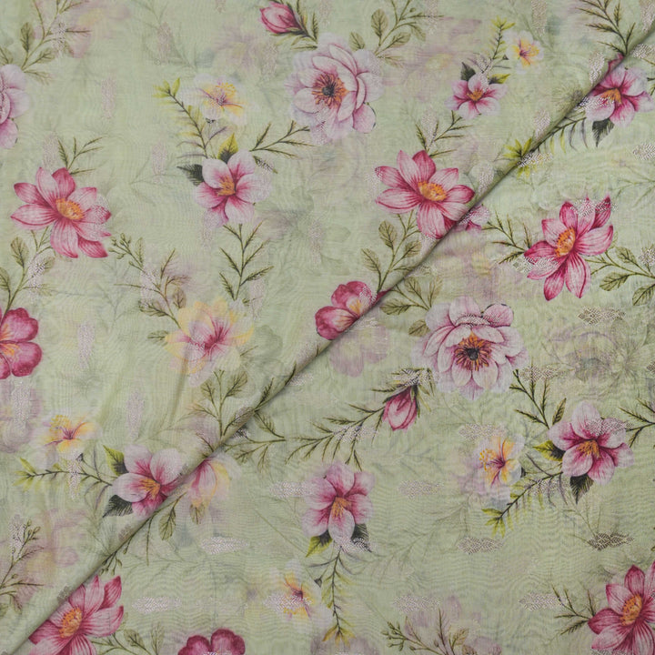 Pista green Silk Chanderi Zari Print.| 248-389P