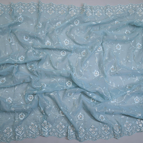 Powder Blue Tissue Cut Dana Embroidery suit set | 977-329B