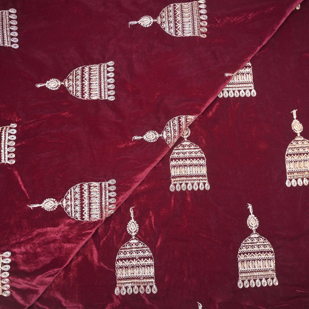 maroon Embroidery Zari Work velvet fabric |  947-266M