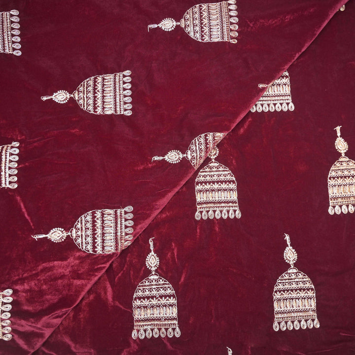 maroon Embroidery Zari Work velvet fabric |  947-266M
