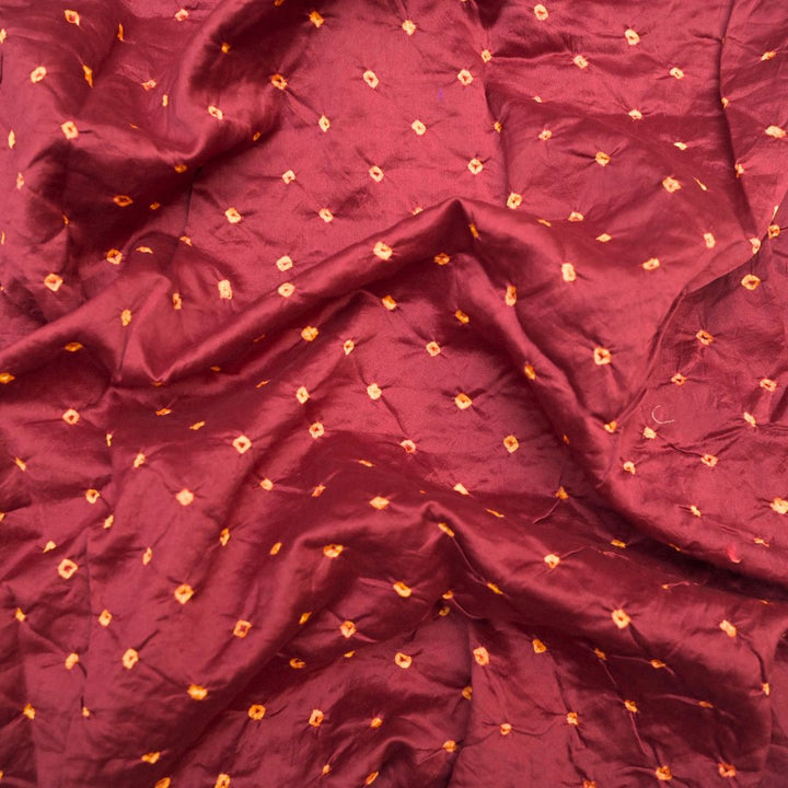 Deep Maroon Pure Silk Chanderi Bandhni Fabric | CN-79-1078