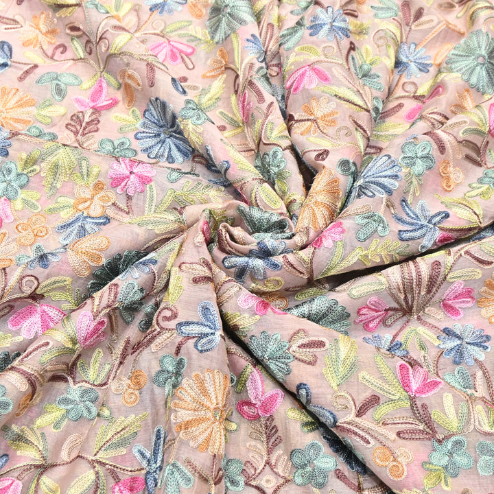 MULTICOLOR FLORAL THREAD EMBROIDERED MAL CHANDERI FABRIC- SA2894- 02