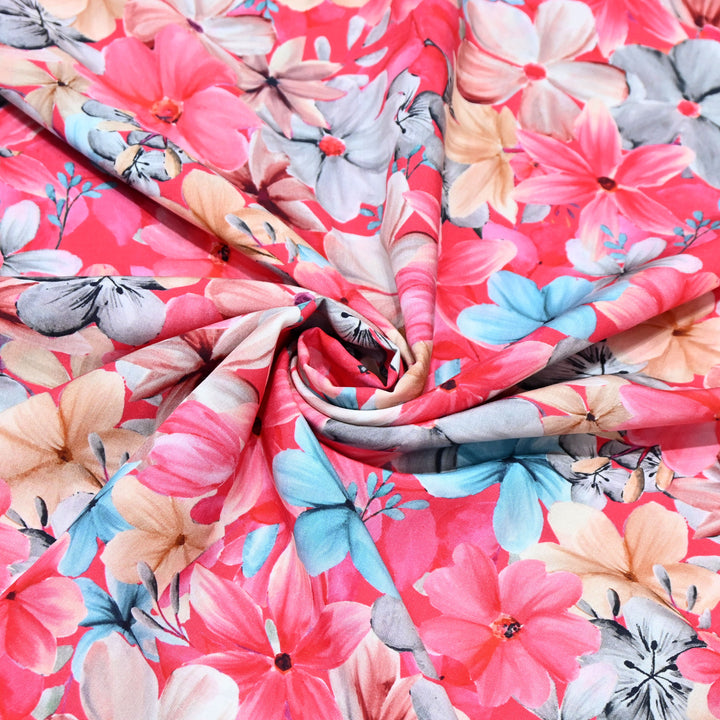 Coral Pink Omura Cotton Full Bloom Print
