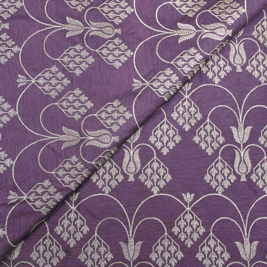 Plum Purple Raw Silk Embroidery Fabric. | 450-281P