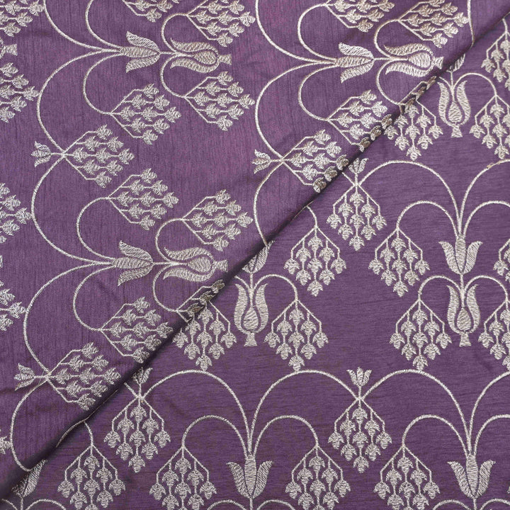 Plum Purple Raw Silk Embroidery Fabric. | 450-281P