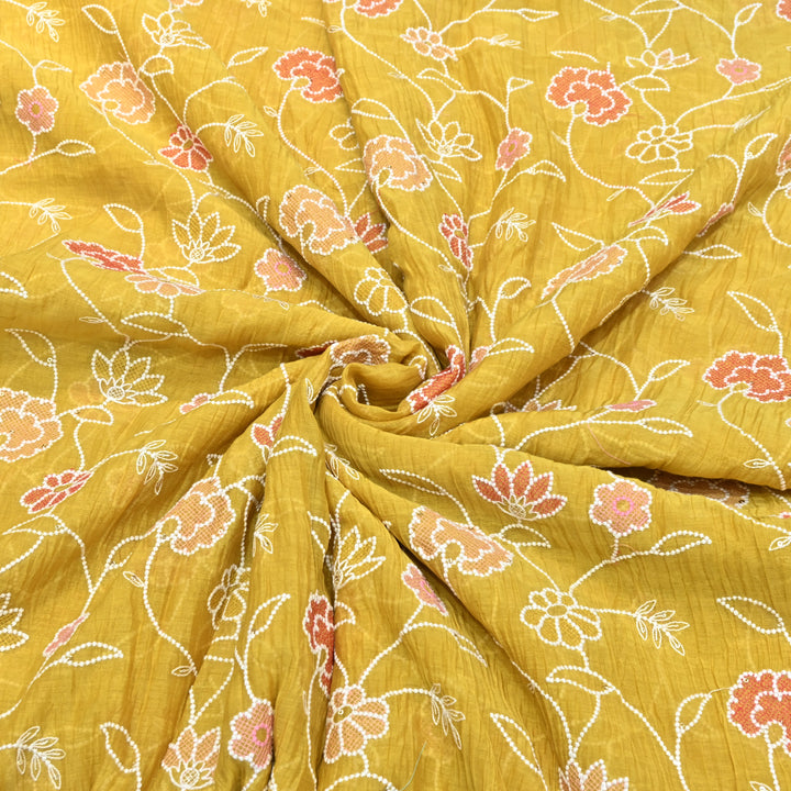 Mul Chanderi Floral Embroidery Fabric  – Lightweight Designer Summer Fabric GT0031-02