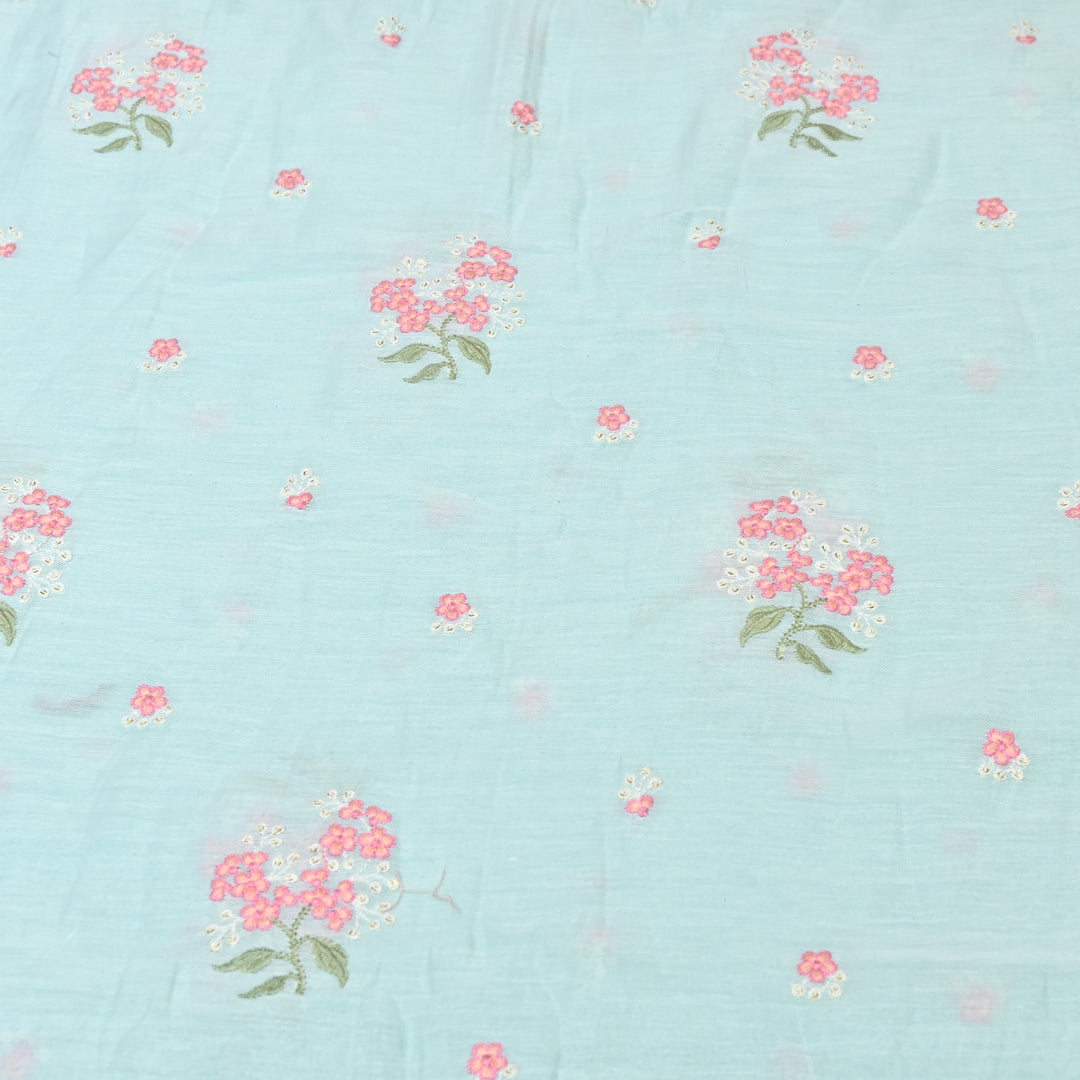 POWDER BLUE COLOR MUL CHANDERI THREAD EMBROIDERY FABRIC - GP4822- 02