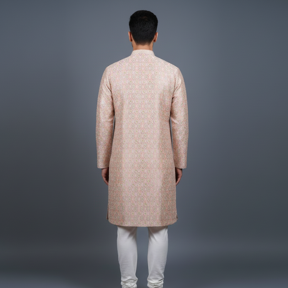 Peach Satin Silk Kurta Set
