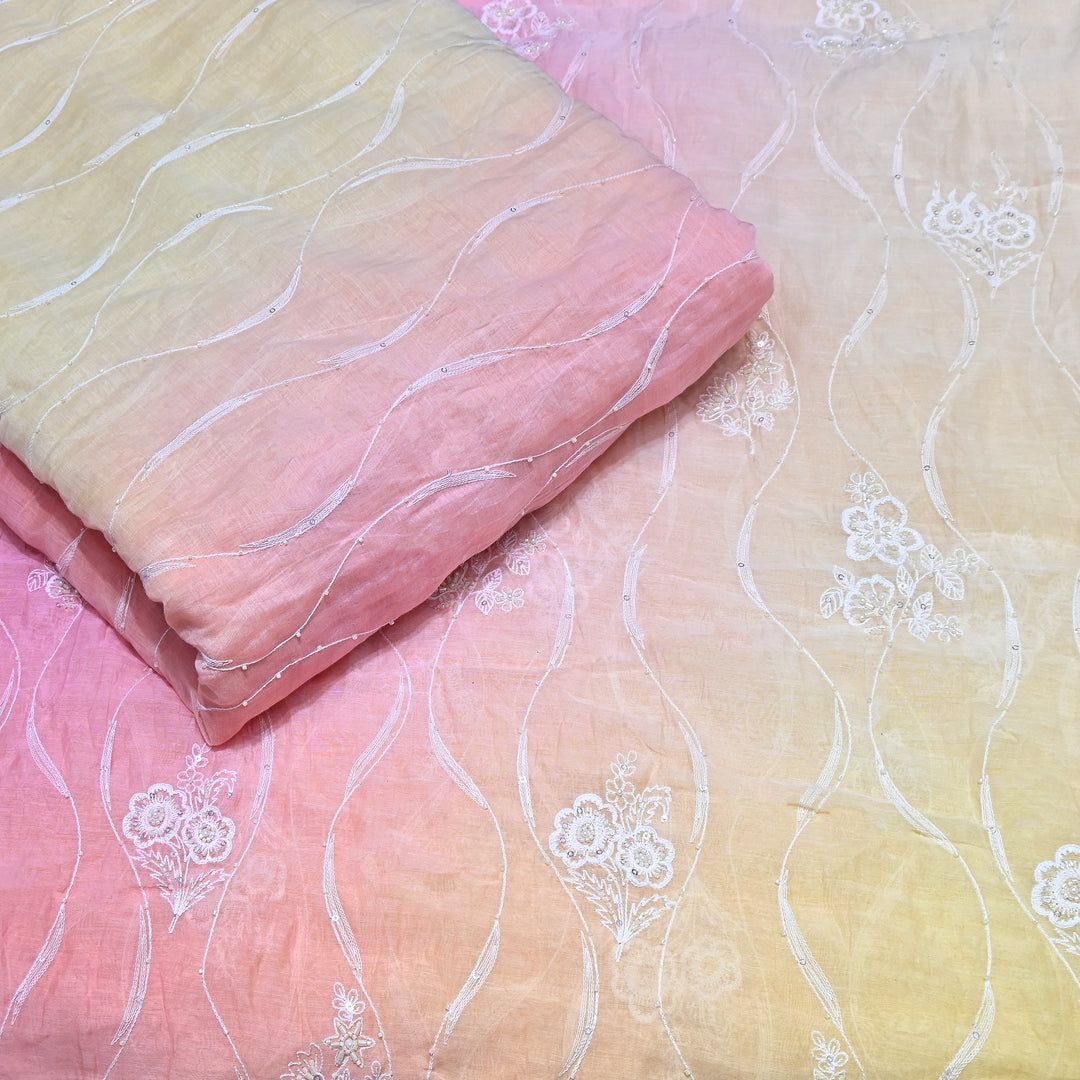 4D Shaded Mul Chanderi Embroidery Fabric - Designer Chanderi Fabrics-GP4036-1