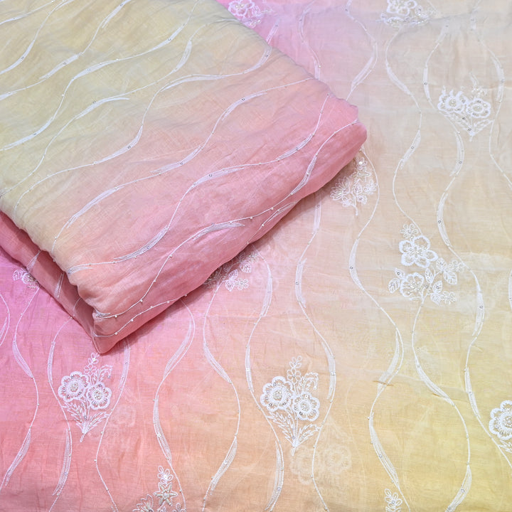 4D Shaded Mul Chanderi Embroidery Fabric - Designer Chanderi Fabrics-GP4036-1