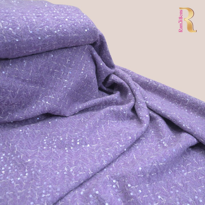 Light Lilac Tweed Fabric with Zari work | 39-50510
