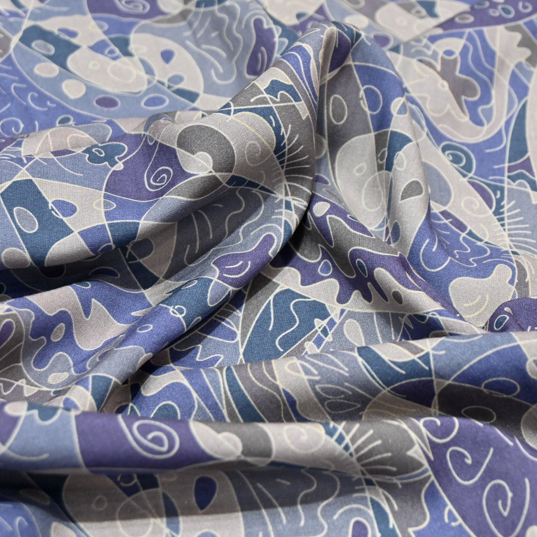 Off- White Omura Cotton Blue Abstract Print