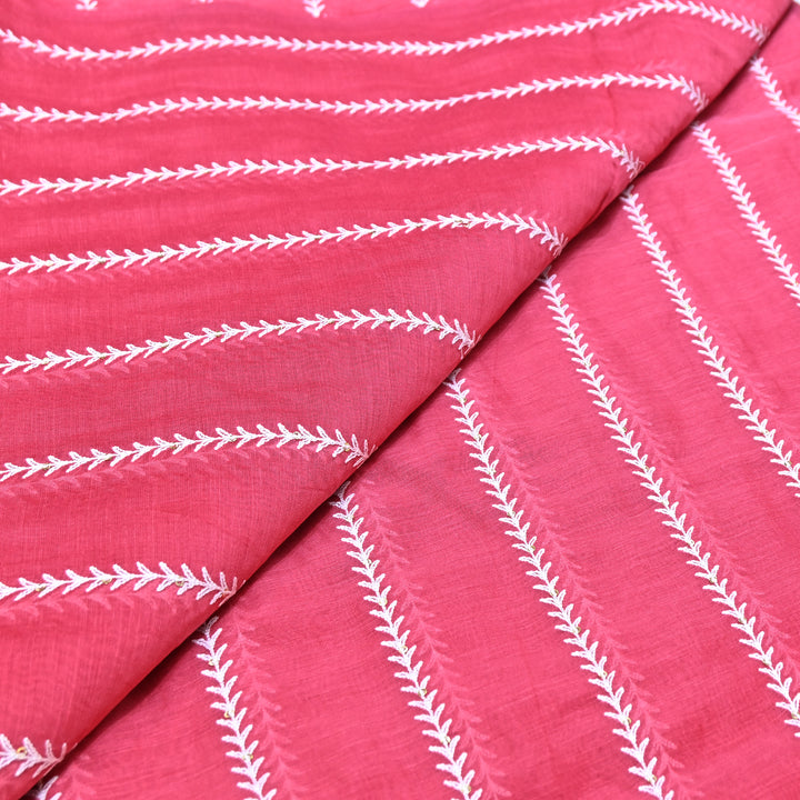 Pink Color Mul Chanderi Thread Embroidery Fabric – Soft Lightweight Designer Fabric- VI062C-3