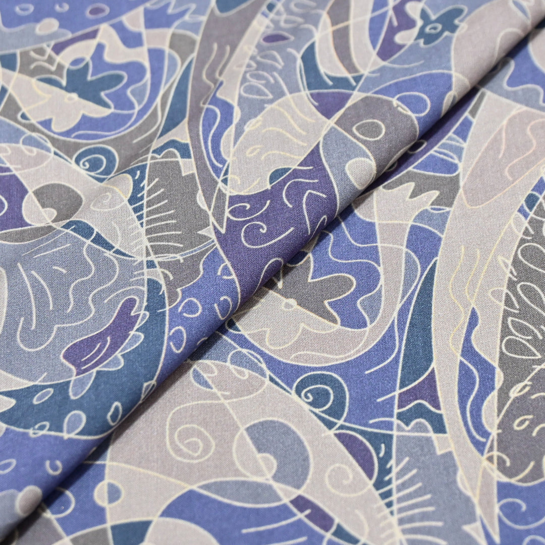 Off- White Omura Cotton Blue Abstract Print