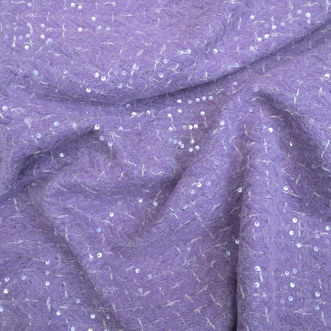 Light Lilac Tweed Fabric with Zari work | 39-50510