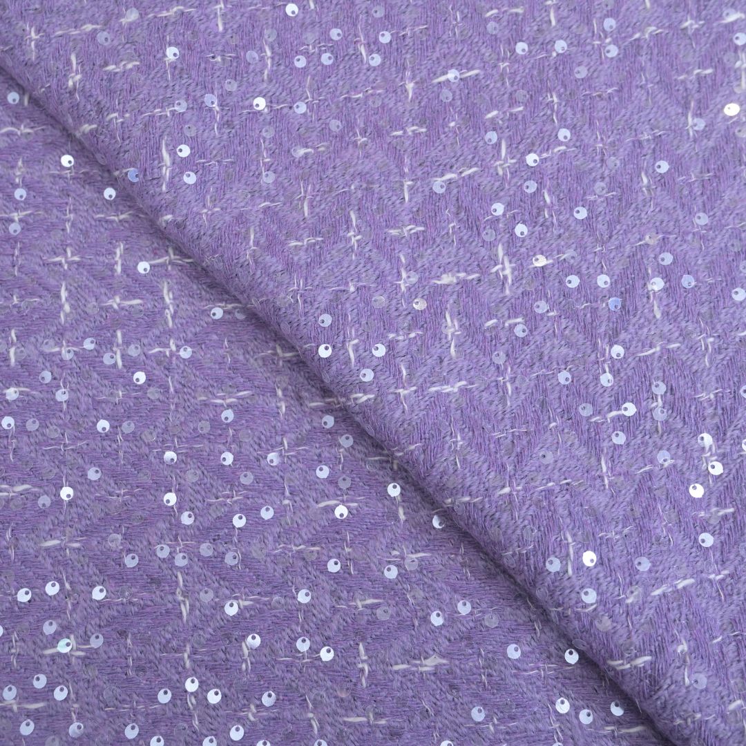 Light Lilac Tweed Fabric with Zari work | 39-50510