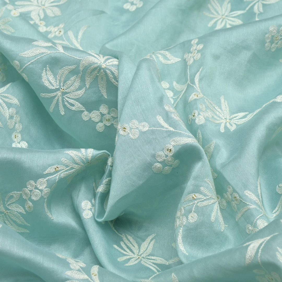 Silk Chanderi Thread Embroidery Fabrics