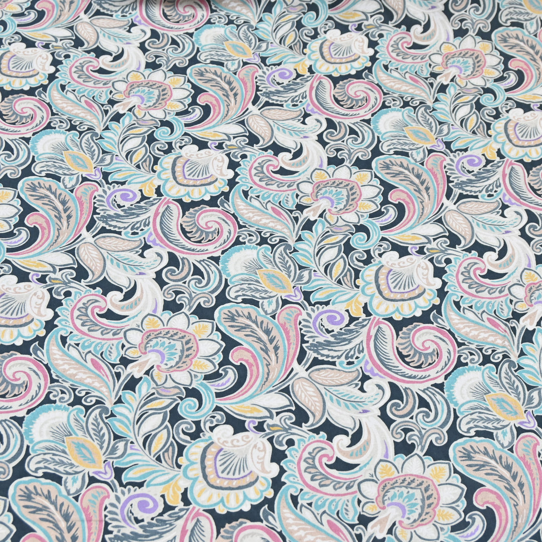 Ink Blue Omura Cotton Artistic Floral Print