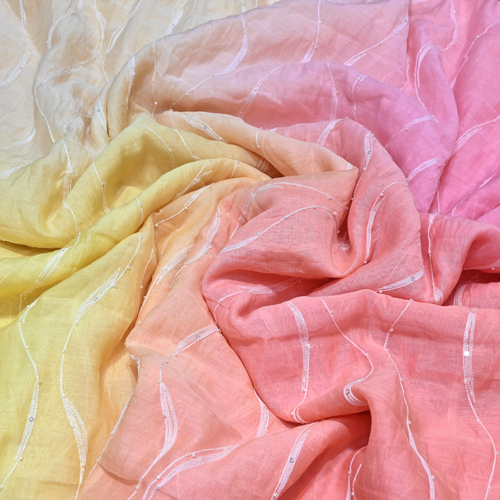 4D Shaded Mul Chanderi Embroidery Fabric - Designer Chanderi Fabrics-GP4036A-1