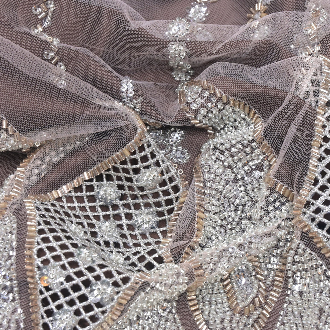 Imported Net Cutdana & Sequins Embroidery Fabric with Heavy Border