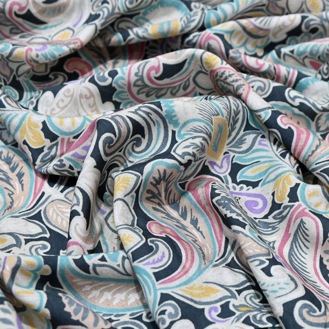 Ink Blue Omura Cotton Artistic Floral Print