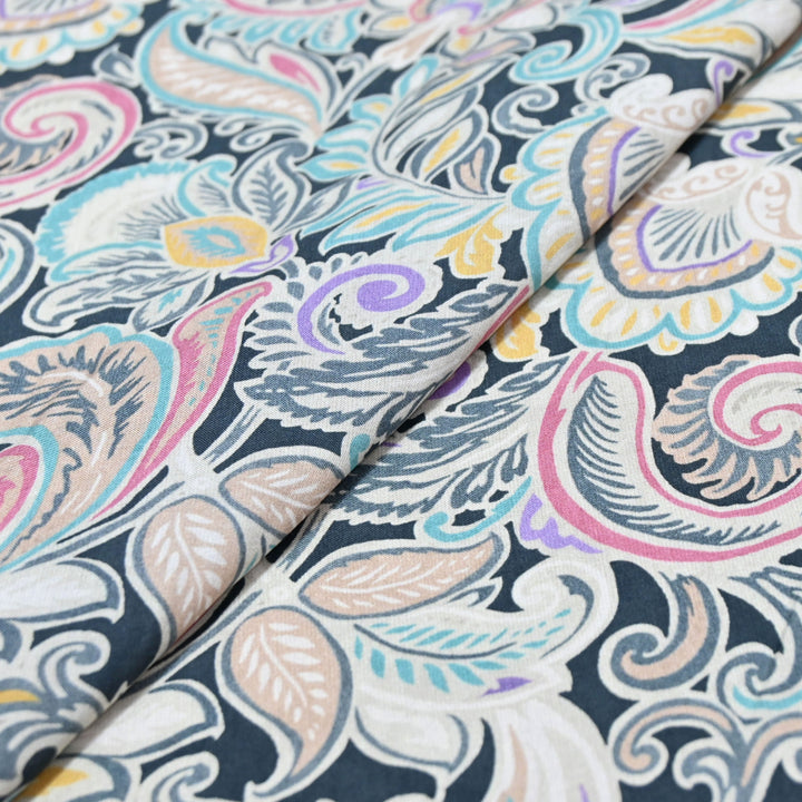 Ink Blue Omura Cotton Artistic Floral Print