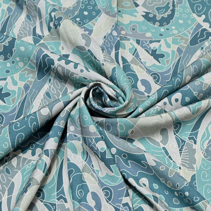 Sea Blue Omura Cotton Abstract Print