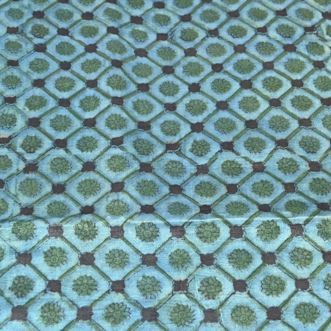 Mushrum Satin Vanaspati Print Fabric– Soft Luxury Designer Printed Fabric KK1217-1G