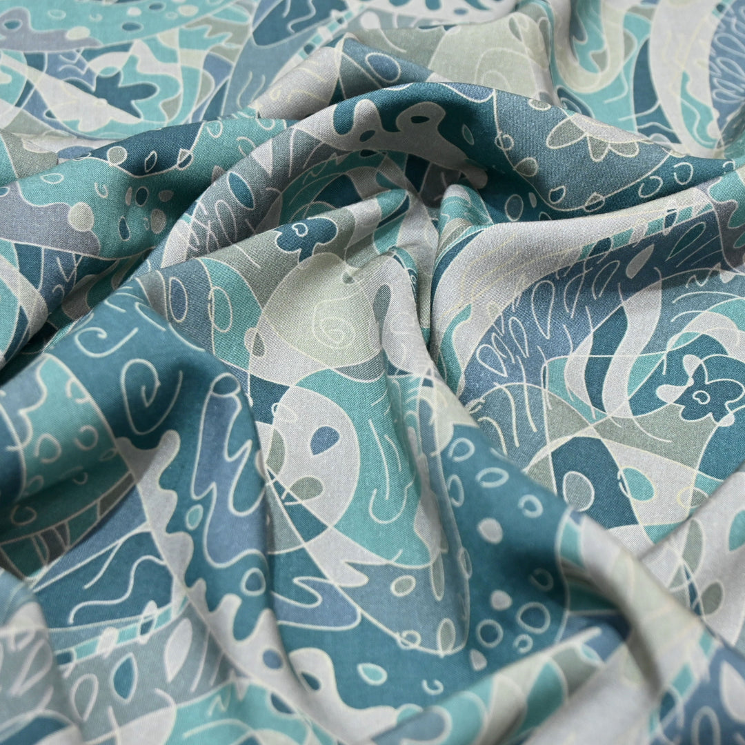 Sea Blue Omura Cotton Abstract Print