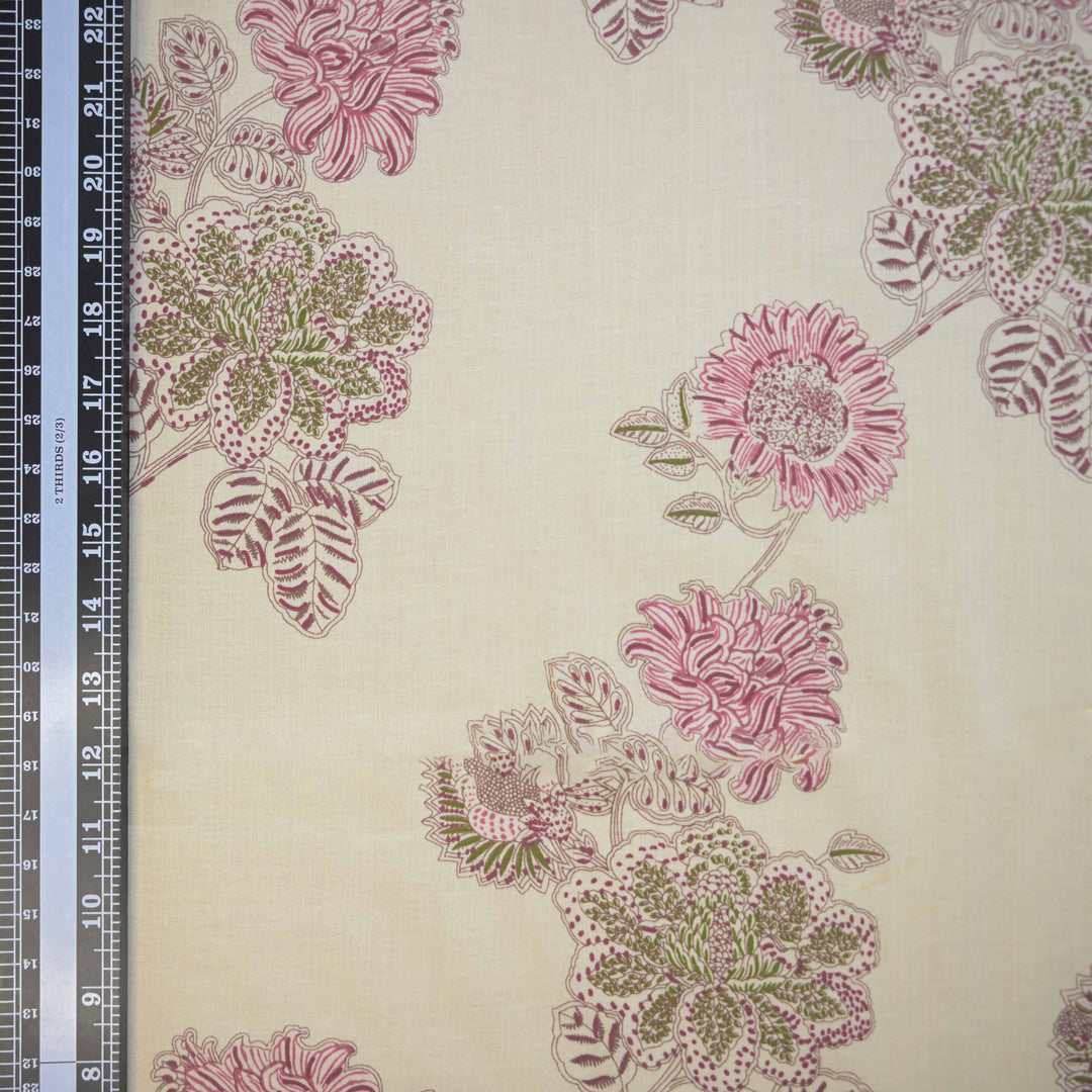 Off-White Cotton Fabric with Bagru Floral Print