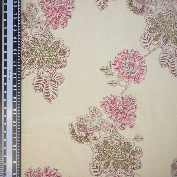 Off-White Cotton Fabric with Bagru Floral Print