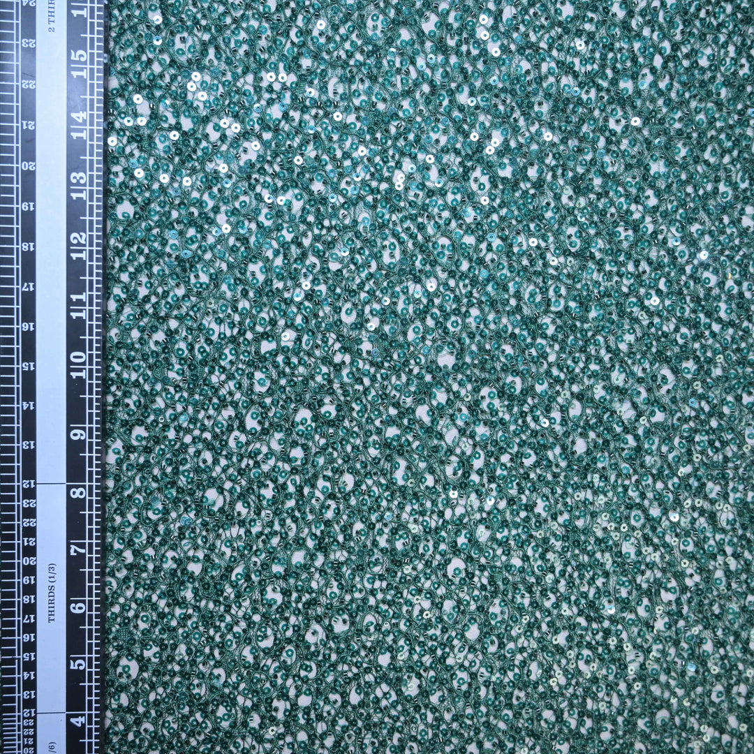 Bottle Green Imported Net Fabric with allover Sequins Embroidery